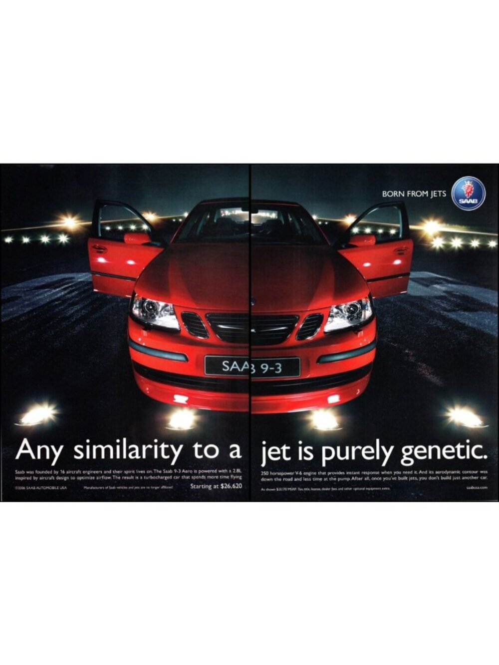 2007 Saab 9-3 Sports Sedan 2 Page Vintage Print Ad Night Runway Lights Wall Art